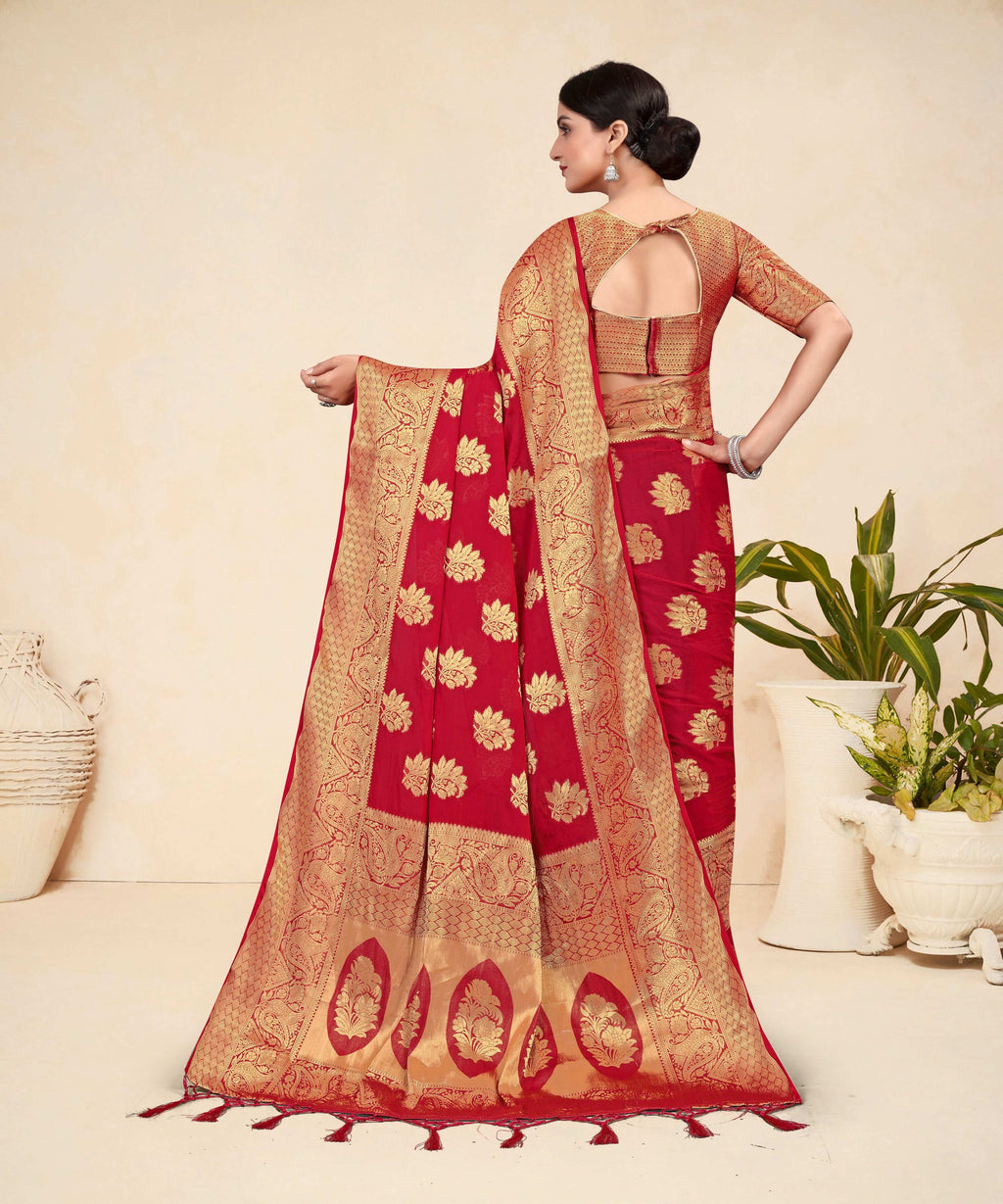 Red Viscose Weaving Designer Saree - Vandini | Grocsy