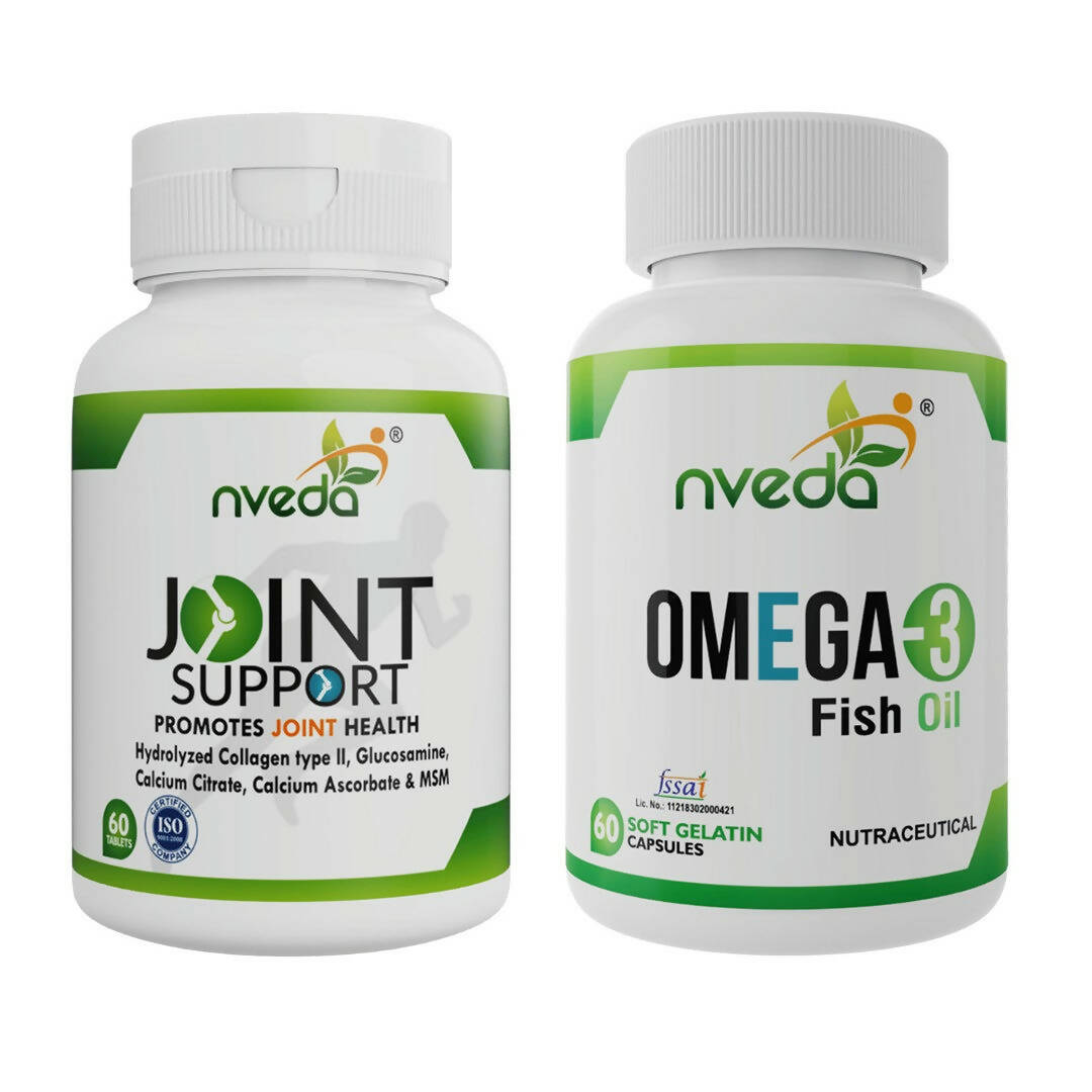 Nveda Omega 3 Fish Oil Capsules and Joint Support Tablets Combo | Grocsy
