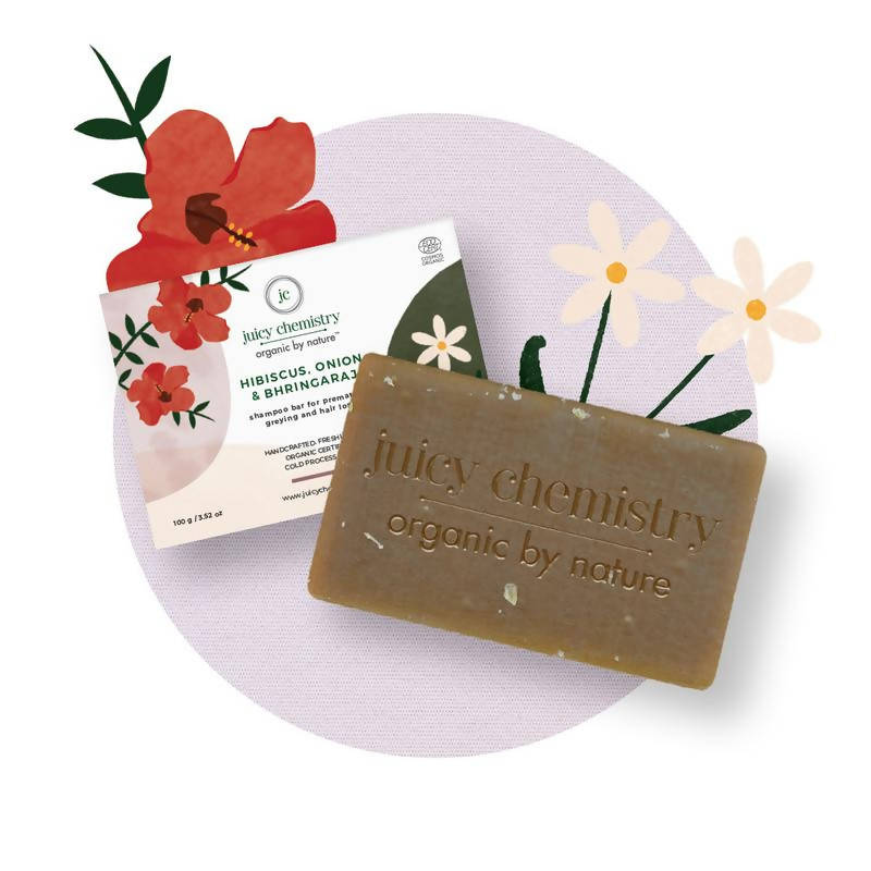 Juicy Chemistry Hibiscus, Onion & Bhringaraj Shampoo bar | Grocsy