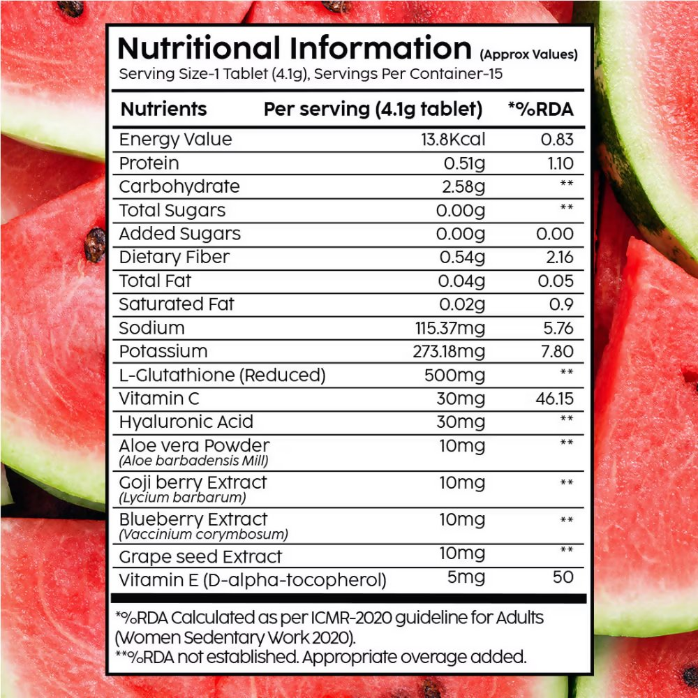 PLIX The Plant Fix Glutathione Skin Tablets With L-Glutathione & Vitamin C - Watermelon | Grocsy