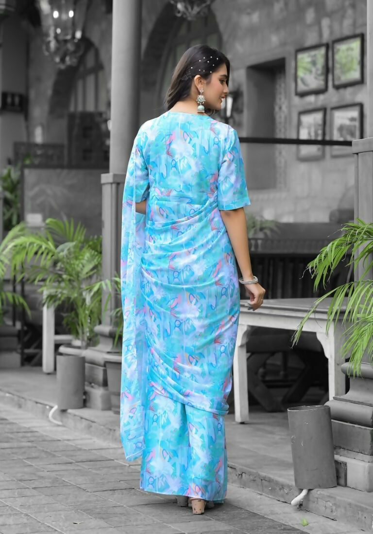 stylish Casual Sky Imported georgette Ready to Wear Fancy Saree - Ashwini | Grocsy