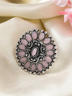 NVR Women's Pink Silver-Plated Circular Shape Adjustable Finger Ring | Grocsy