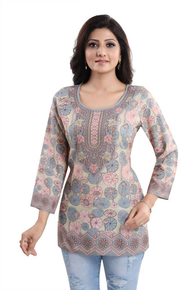 Snehal Creations Elegant Pastel Color Summer Cool Printed Tunic Top | Grocsy