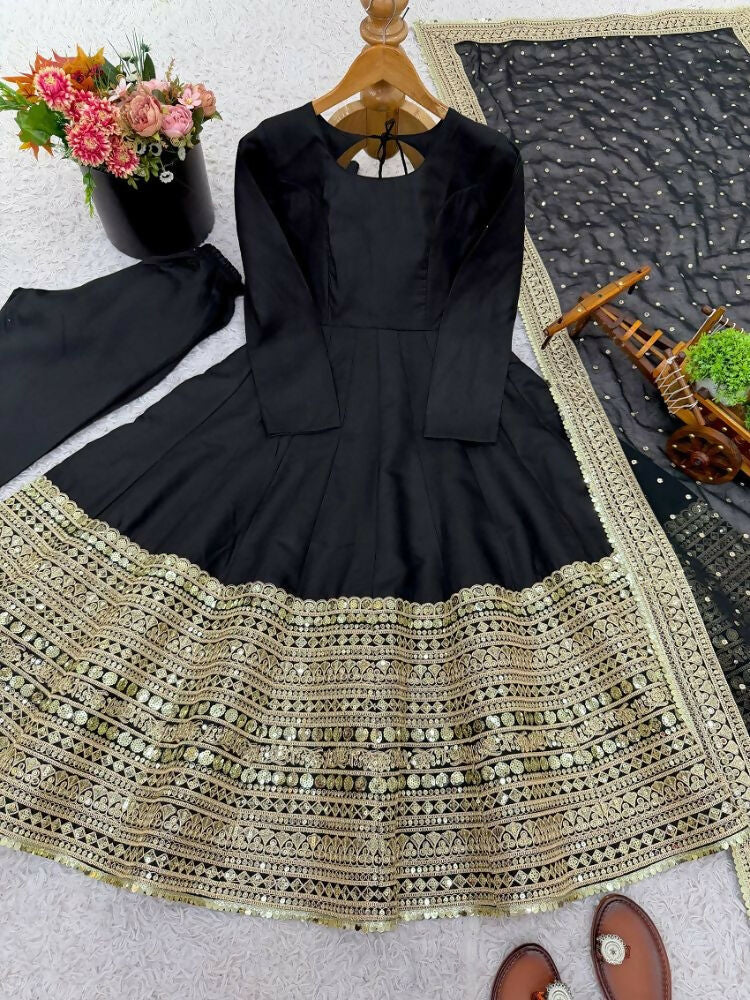 Teeya Creation Womens New Trendy Latest Elegant Burnt Orange Floor-Length Anarkali Suit with Heavy Embroidered Border and Matching Dupatta | Grocsy
