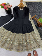 Teeya Creation Womens New Trendy Latest Elegant Burnt Orange Floor-Length Anarkali Suit with Heavy Embroidered Border and Matching Dupatta | Grocsy
