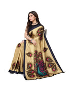 Vamika Golden Cream Printed Art Silk Saree | Grocsy
