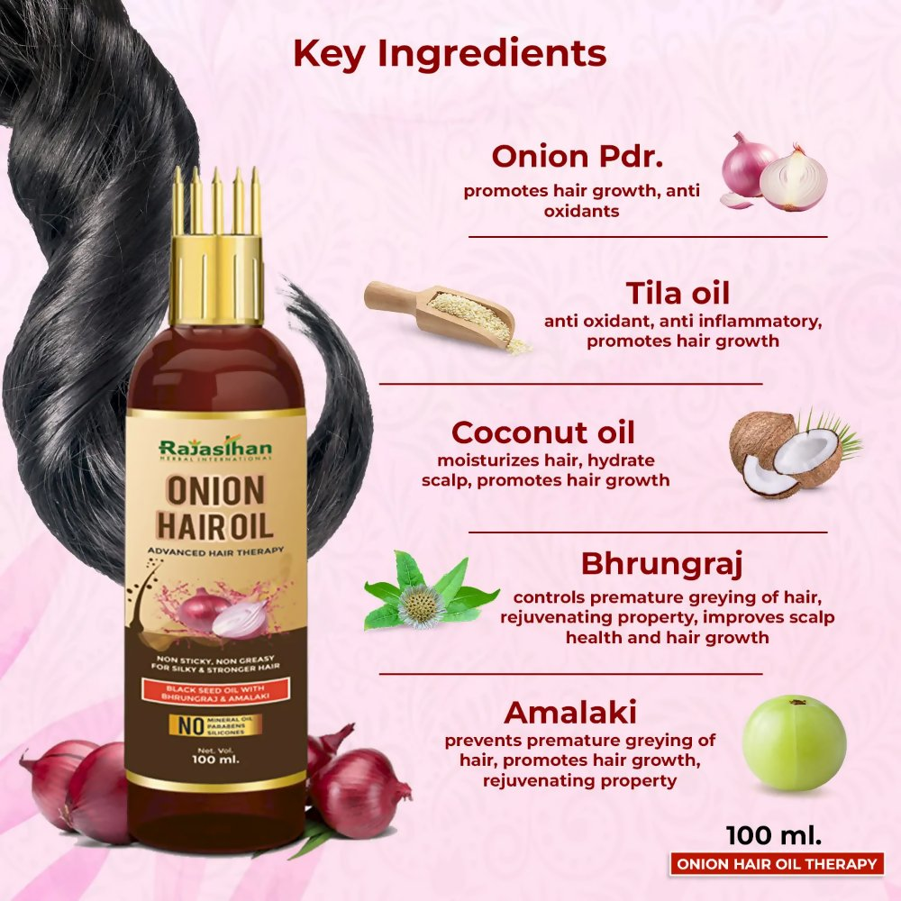 Rajasthan Herbals Onion Hair Oil & Hair Growth Stimulator Capsule Combo | Grocsy