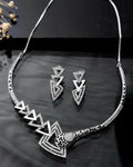 VOJ Silver Plated AD Studded Designer Handcrafted Jewellery Set | Grocsy