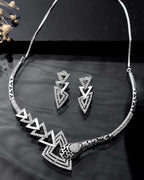 VOJ Silver Plated AD Studded Designer Handcrafted Jewellery Set | Grocsy