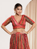Joban Fashion Maroon Multi Brocade Padded Blouse With V Neck Elbow Sleeves | Grocsy