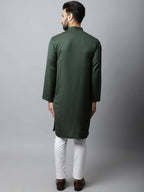 Even Apparels Green Color Viscose Pure Cotton Men's Kurta With Band Collar (SLD1197) | Grocsy