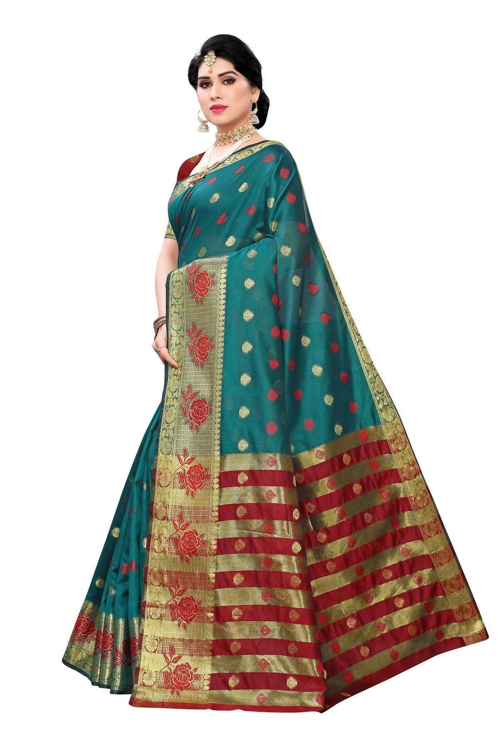 Vamika Banarasi Jaquard Rama Green Weaving Saree | Grocsy