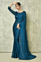 Blue Silk Stripe Saree With Blouse Piece - Purvi | Grocsy