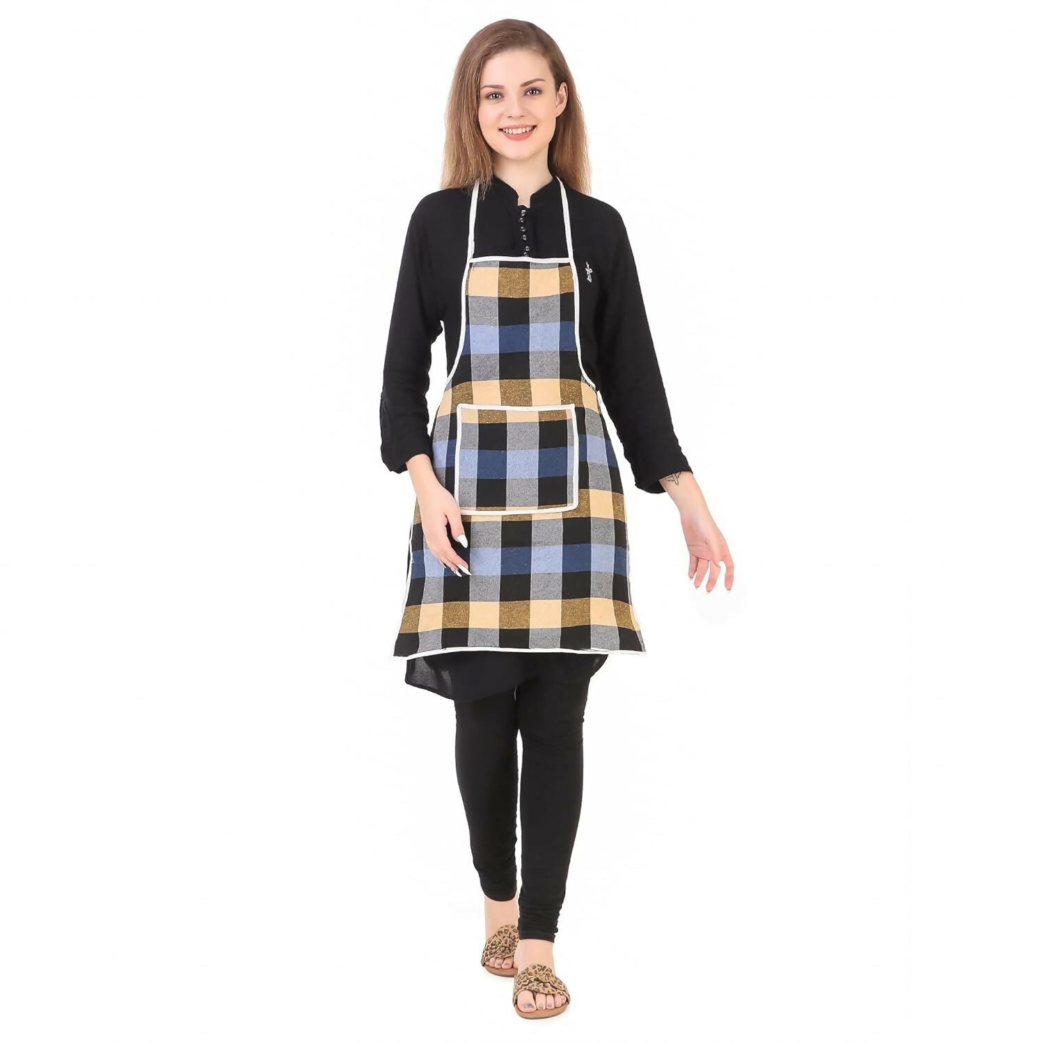 Glun Waterproof Cotton Kitchen Apron With Front Pocket-Multicolour (Pack of 2) | Grocsy