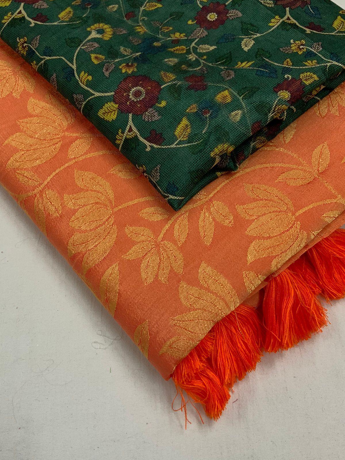 Saffron Jute Silk Woven Design Saree with Unstitched Blouse - Hiral Fashion | Grocsy