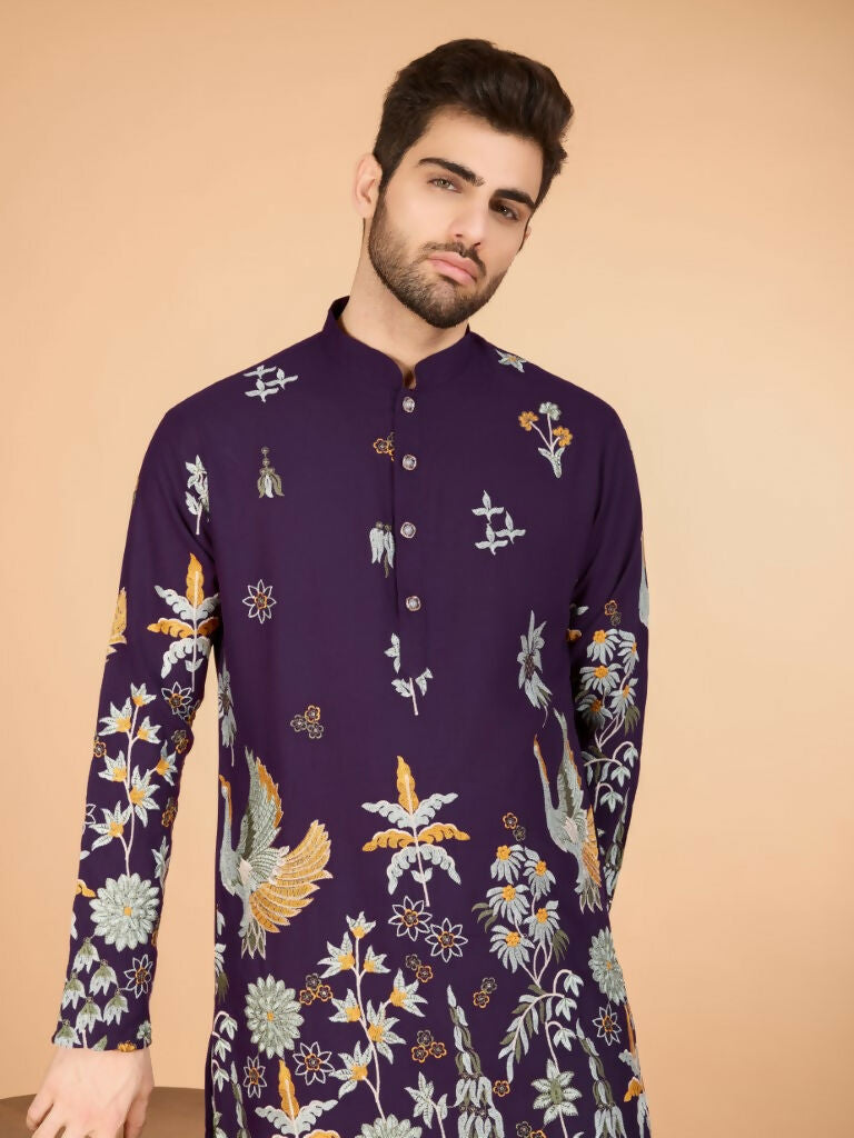 Vastranavya Exclusive Wedding Wear Viscose Rayon Thread Embroidered Work Kurta | Grocsy