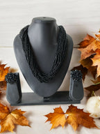 Inhanns Vibrant Handmade 20 Layers Beaded Necklace With Matching Earrings - Black | Grocsy