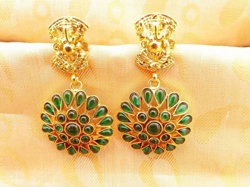 Green Kemp Ganesha Earrings | Grocsy