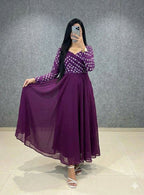 Teeya Creation Women's Wine Bandhani Print Anarkali Gown | Grocsy