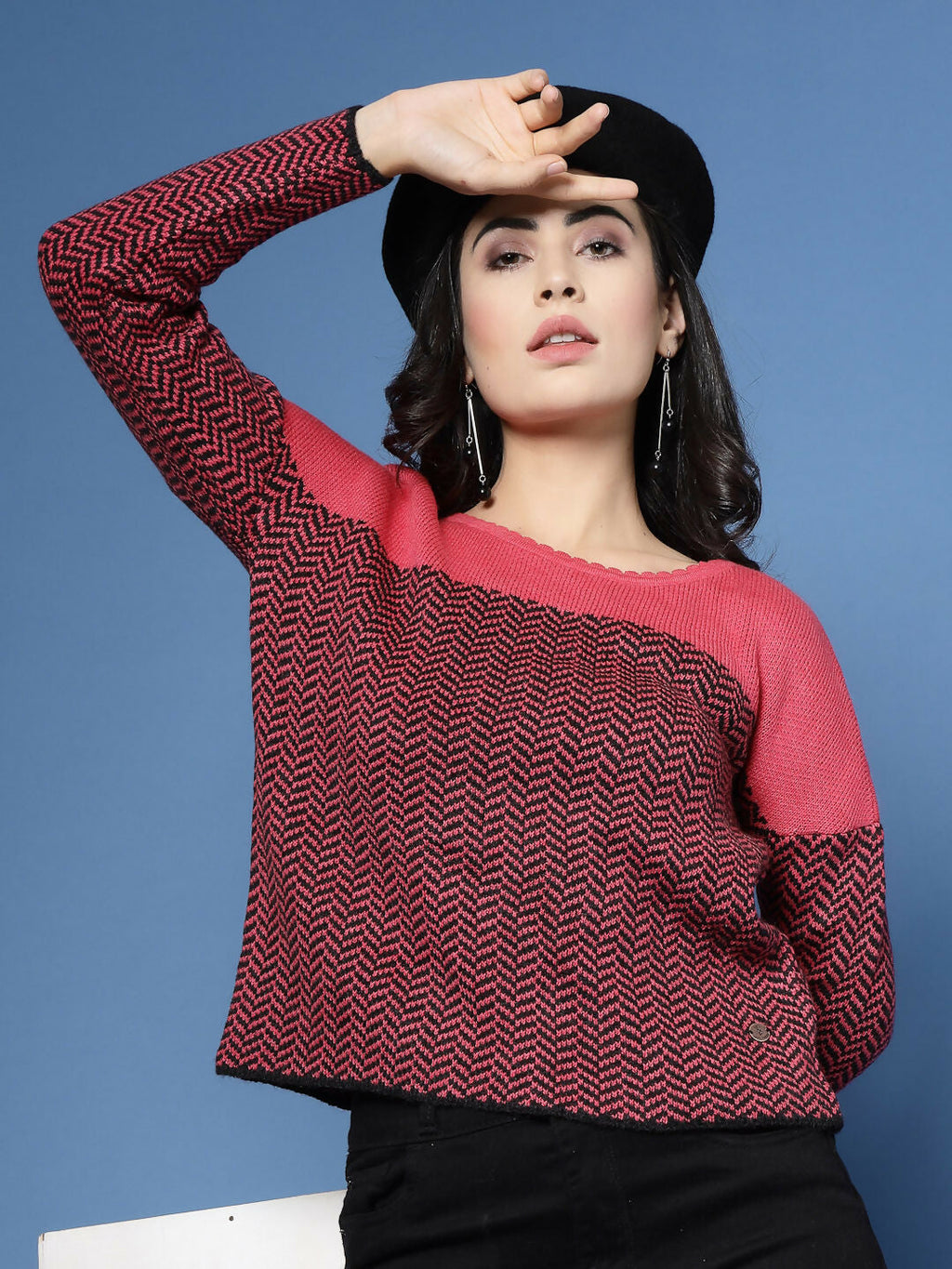 Women Winter Fuchsia Acrylic Sweater - Wool Trees | Grocsy