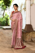 Joban Fashion Nude Pink Crepe Chiffon Pure Handloom Banarasi Silk Saree | Grocsy