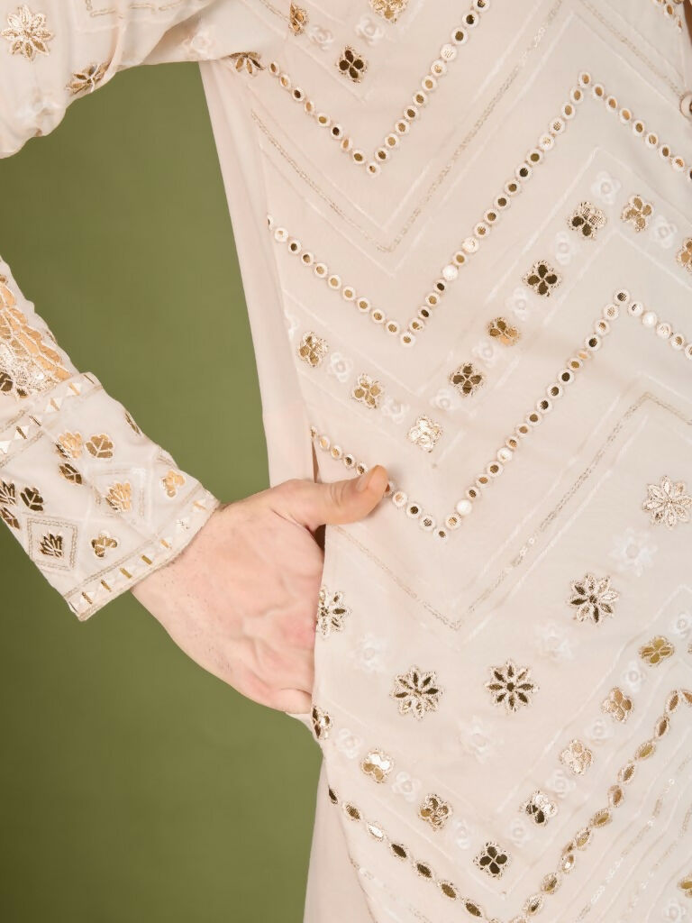 Vastranavya Ivory Exclusive Festival Wear Pure Viscose Rayon Embroidered Sequence Work Kurta | Grocsy