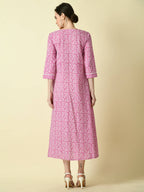 Myshka Women's Pink Floral Printed Gown Dress | Grocsy