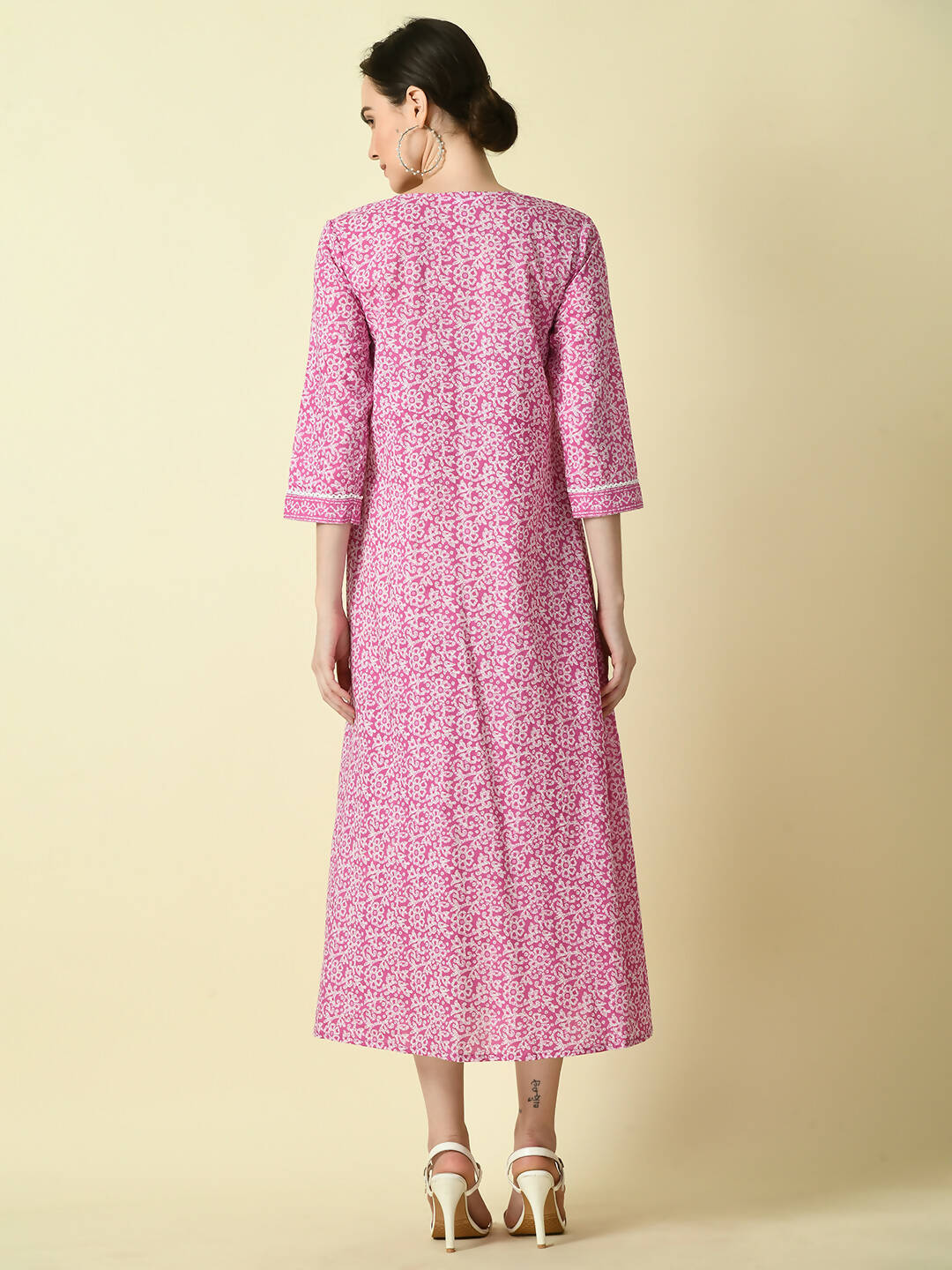Myshka Women's Pink Floral Printed Gown Dress | Grocsy