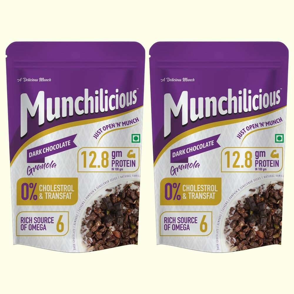 Munchilicious Granola - Dark Chocolate, Healthy & Nutritious Breakfast Cereal with Whole Nuts | Grocsy