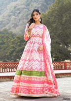 Wedding Designer Multi Soft Dola Silk Anarkali suit with Dupatta - Sanj | Grocsy