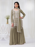 Anaita Mehendi Faux Georgette Stitched Suit with Embroidery Cotton Thread & Sequence Work | Grocsy