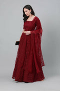 Maroon Net Thread embroidery with stone work Lehenga Choli with Dupatta - Jivika | Grocsy