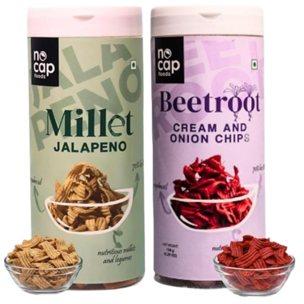 Nocap foods Guilt Free Healthy Chips - Beetroot Cream & Onion,Millet Jalapeno | Grocsy