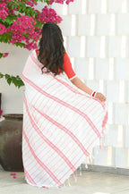 Beatitude White Cotton Handloom Saree | Grocsy