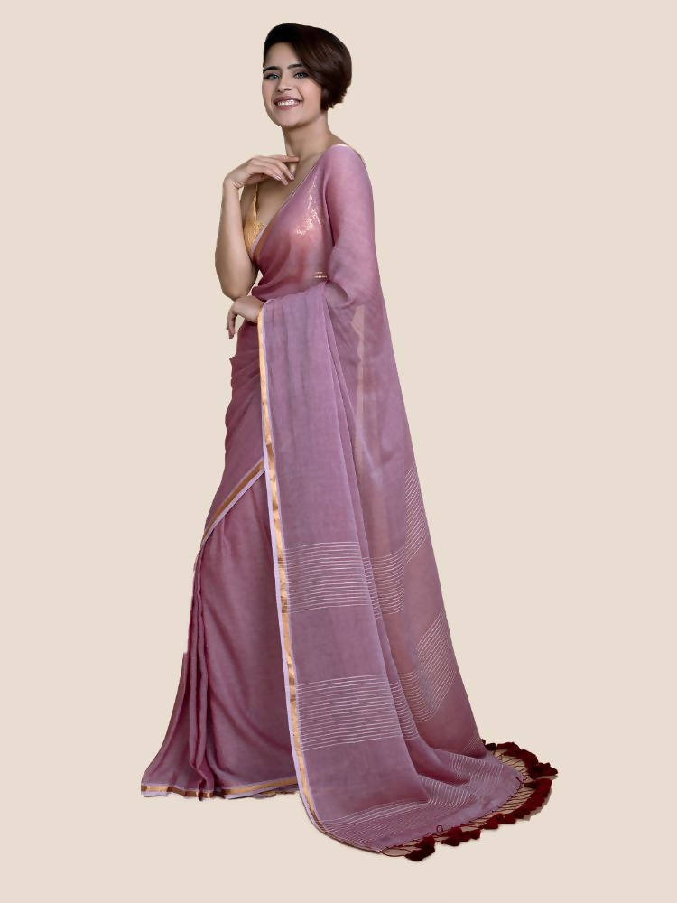 Suta Women Maroon Mul Cotton Saree With Zari Border And Ghicha Pallu | Grocsy