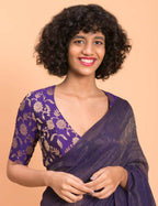Suta Purple Woven Zari Striped Pure Handloom Cotton Saree | Grocsy
