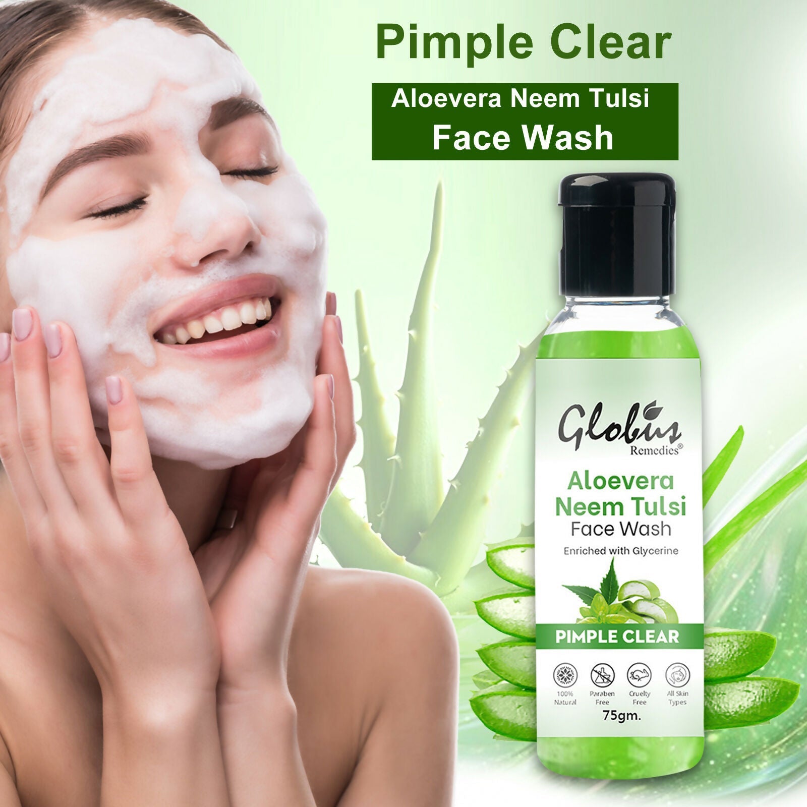 Globus Remedies Aloe vera Neem Tulsi Enriched With Glycerin & Oil Control Formula | Grocsy