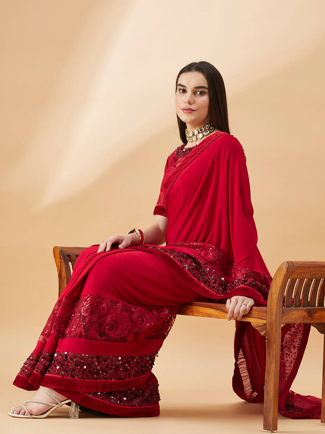 Mauve Lycra Resham And Sequins Embroidery Saree - Norita Hit Design | Grocsy