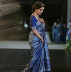 DEIANA'S Beautiful Designer Golden zari Soft Lichi Silk Saree - Blue | Grocsy