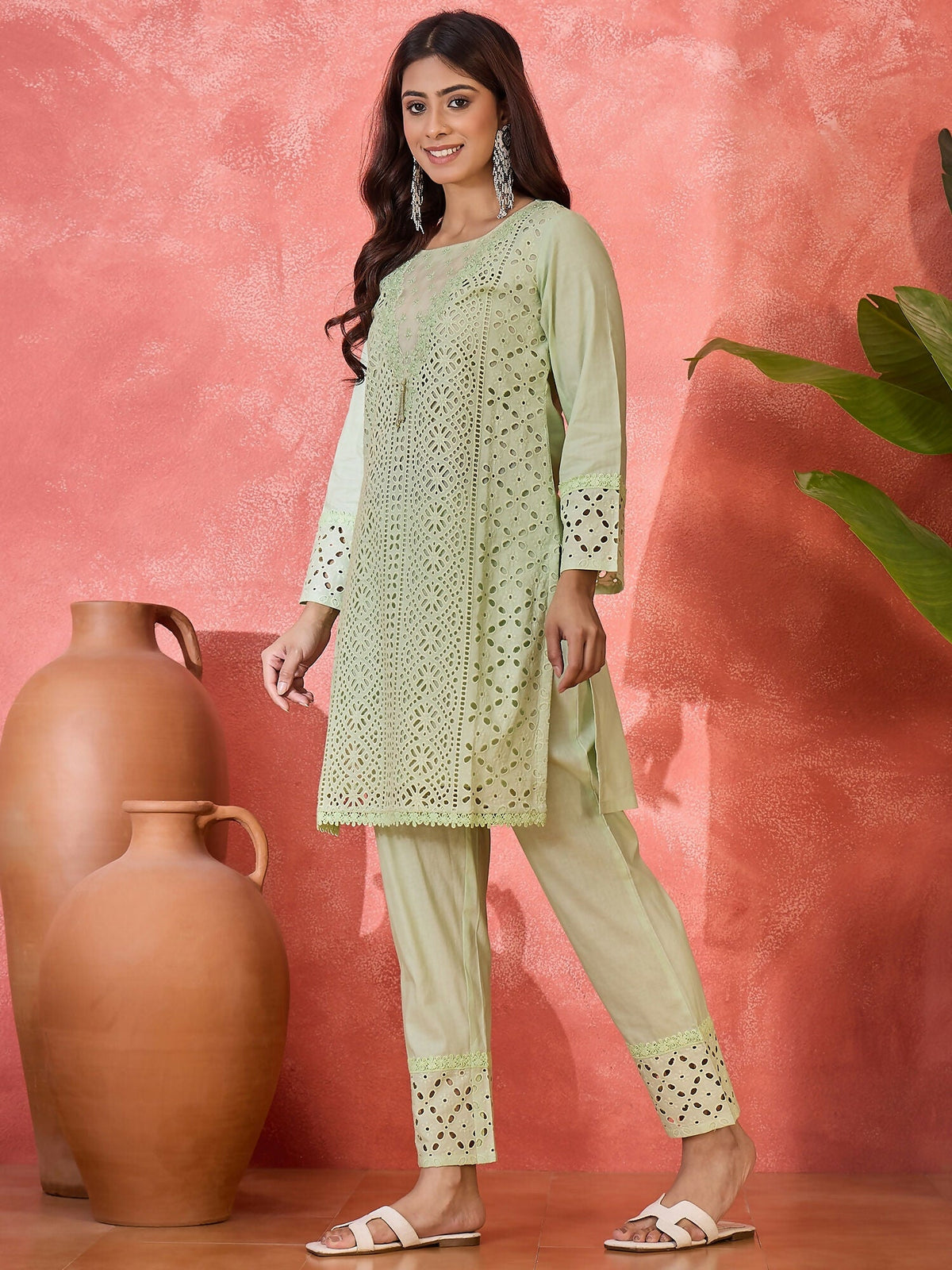 Joban Fashion Embroidery Green Pure Cotton Cord Set | Grocsy