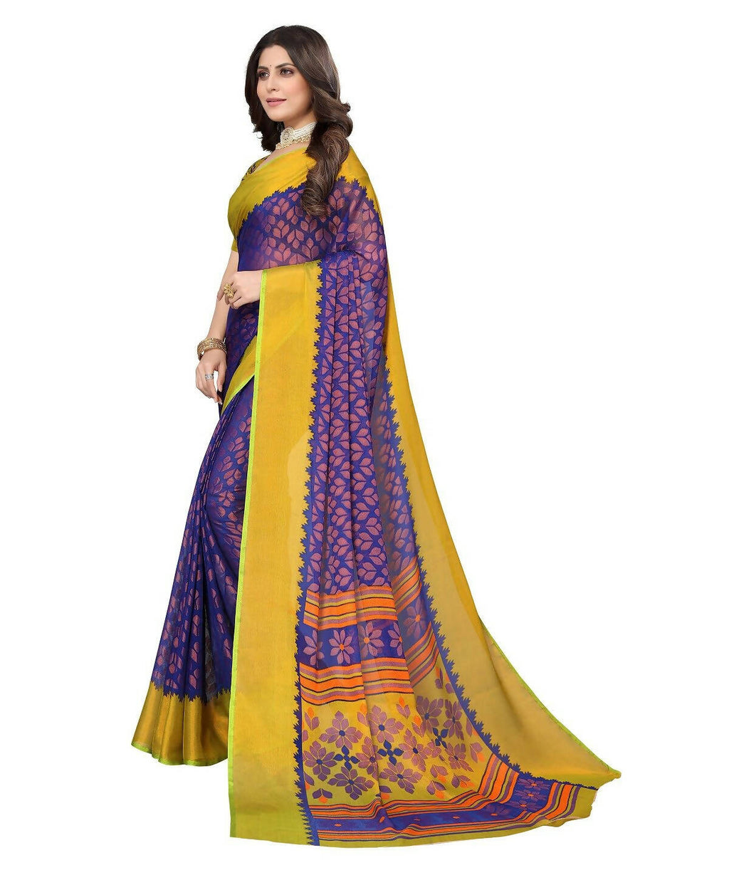 Vamika Blue Chiffon Brasso Bollywood Style Woven Saree (ALIZA BLUE) | Grocsy