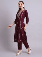 Joban Fashion Purple Cotton & Embroidery Work Kurta With Trousers Set | Grocsy