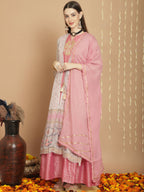 Jyoti Fashion Women's Grey Chanderi Silk Elegant Jardoshi Semi Kurta with Trouser & Dupatta | Grocsy