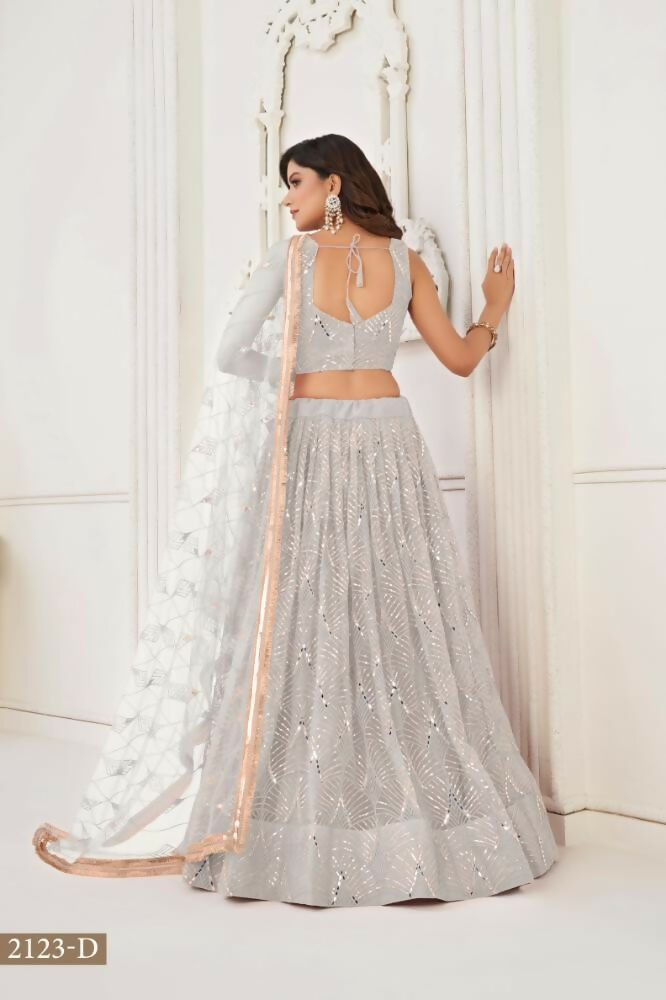Aastha Fashion Off White Butterfly Net Tone To Tone Thread Work, Sequence Work And Original Mirror Work Embroidery Wedding Wear Lehenga Choli | Grocsy