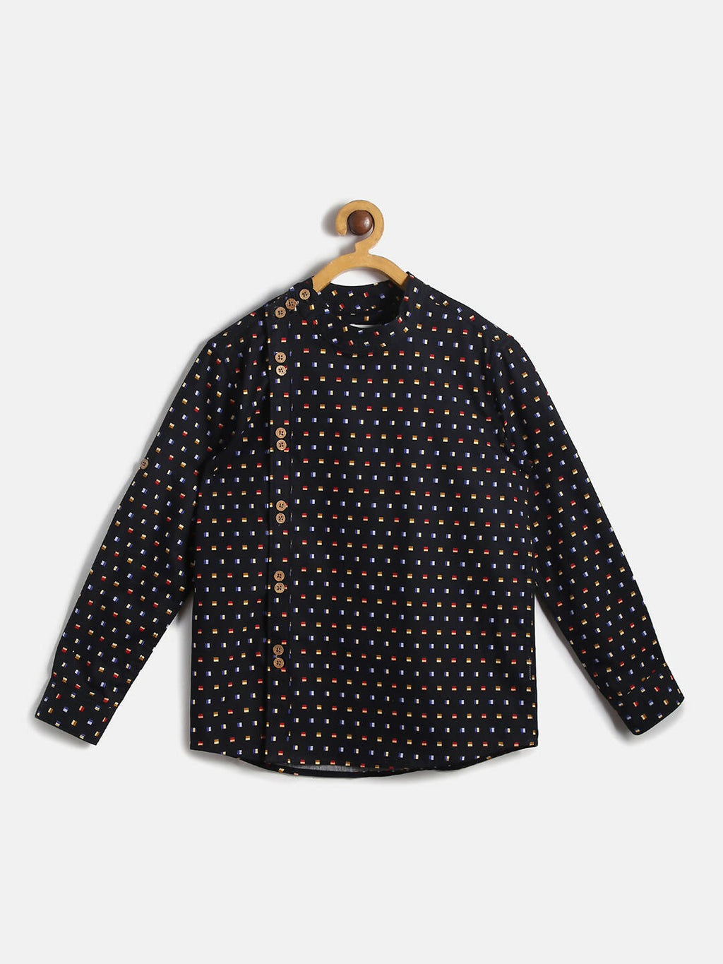 Manet Ethnic Full Sleeves Multi Clour Shirt - Black | Grocsy