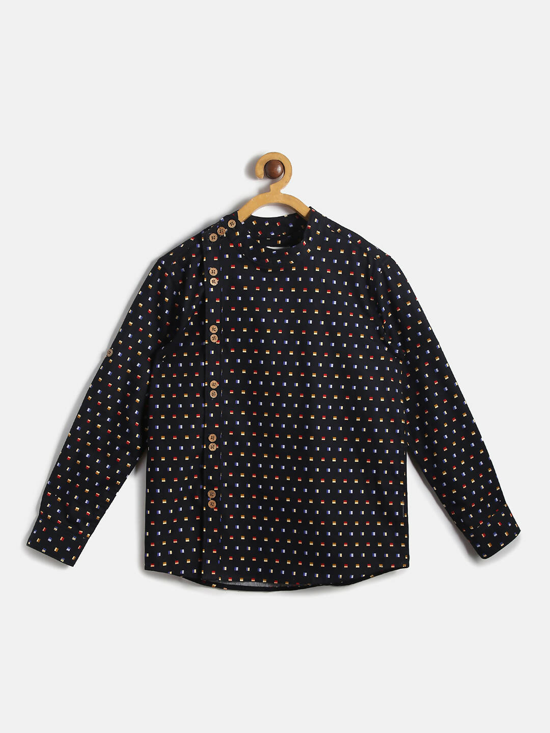 Manet Ethnic Full Sleeves Multi Clour Shirt - Black | Grocsy