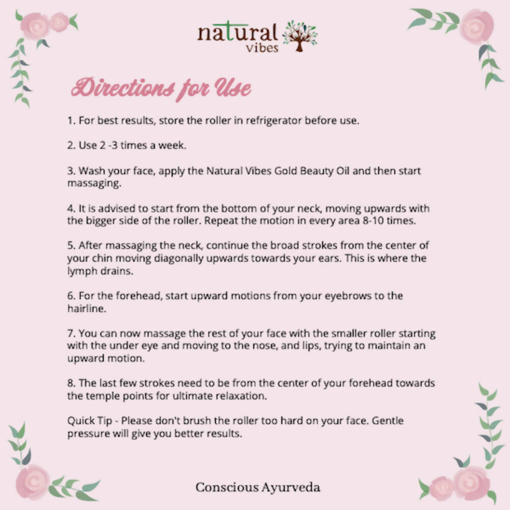 Natural Vibes Jade Roller & Massager with Free Gold Beauty Elixir Oil | Grocsy