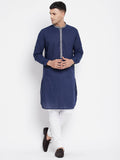 Even Apparels Blue Pure Cotton Men's Kurta With Contrast Collar And Placket | Grocsy