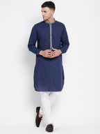 Even Apparels Blue Pure Cotton Men's Kurta With Contrast Collar And Placket | Grocsy