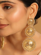 Nuyug 22K Gold Plated Stone Studded Contemporary Shaped Drop Earrings | Grocsy